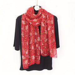 Vintage Floral Pattern Yarn Scarf Lightweight Breathable Shawl