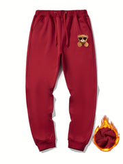 Men's Bear Print Fleece Sweatpants Drawstring Jogger