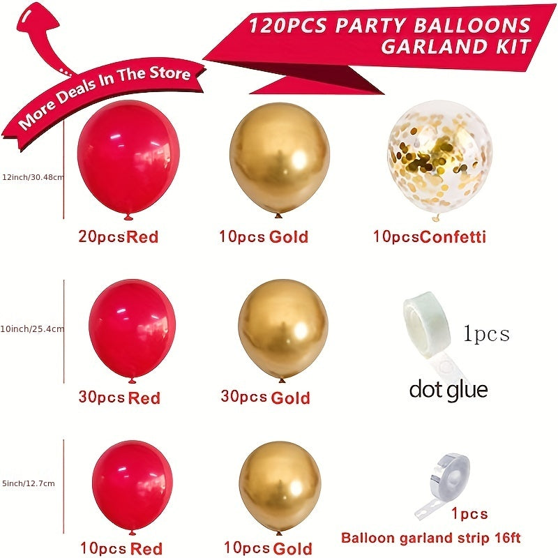 120pcs Red Golden Confetti Latex Balloons 12in Set Party Decoration Supplies