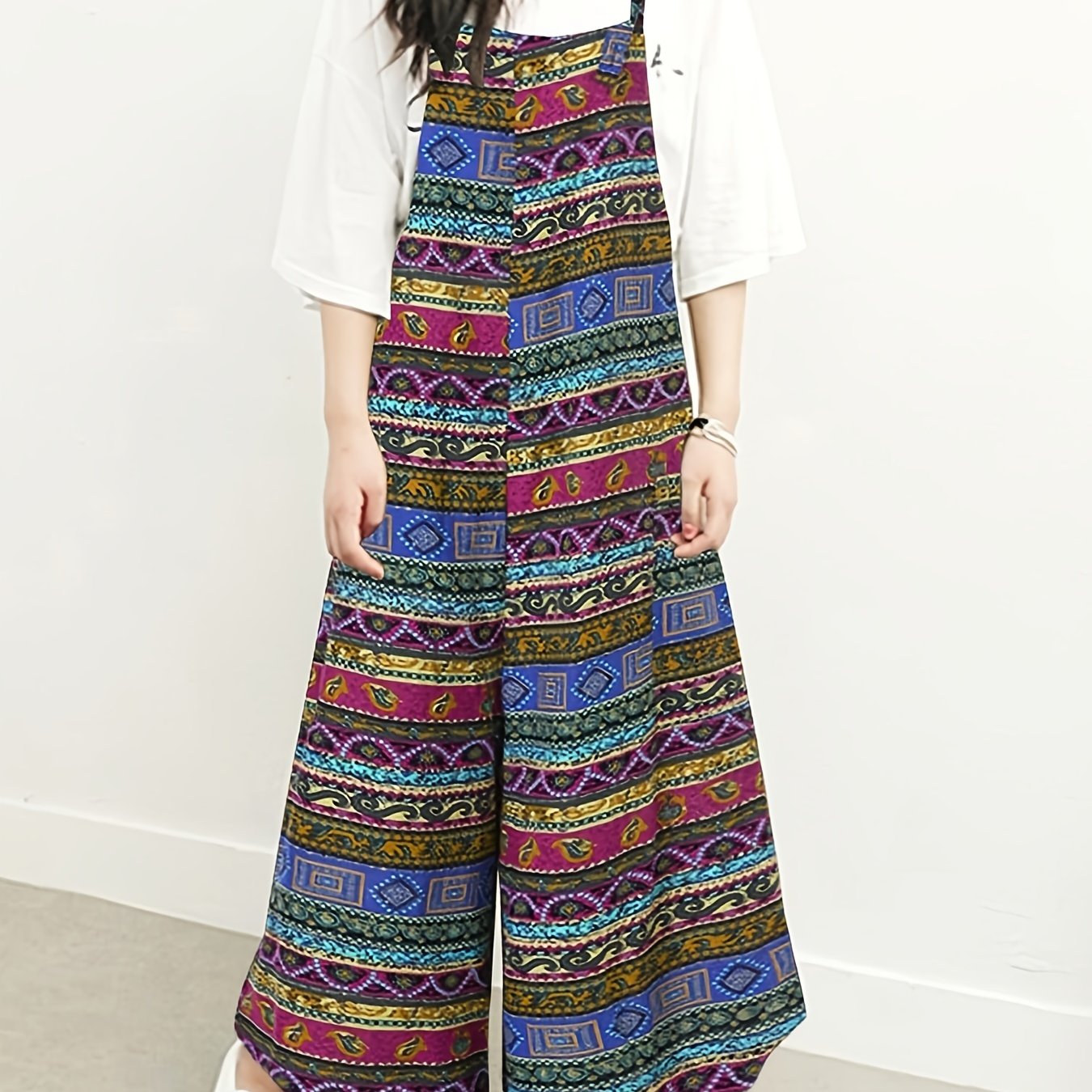 Tribal Print Wide Leg Jumpsuit Vintage Cami
