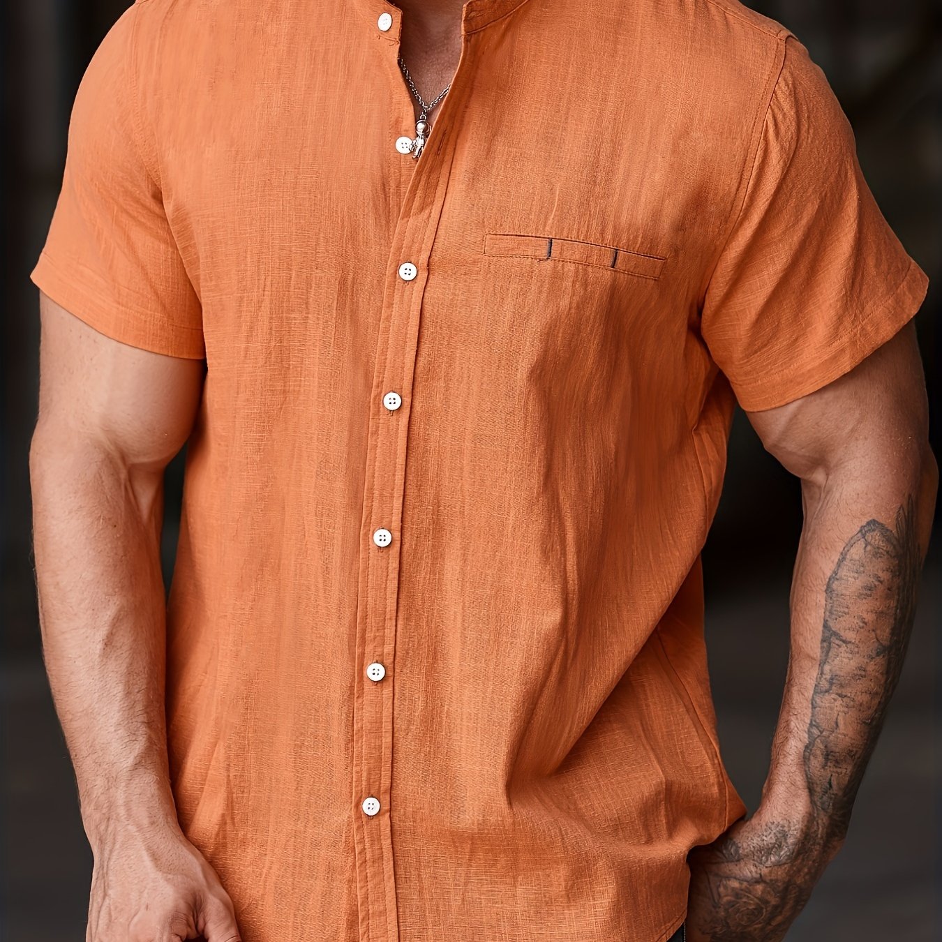 Men's Cotton Button Up Short Sleeve Shirt for Summer