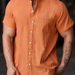 Men's Cotton Button Up Short Sleeve Shirt for Summer