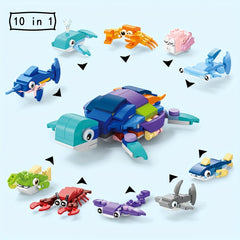 Mini Cartoon Ocean Animals Building Blocks Toys - 10 Marine Animals Models