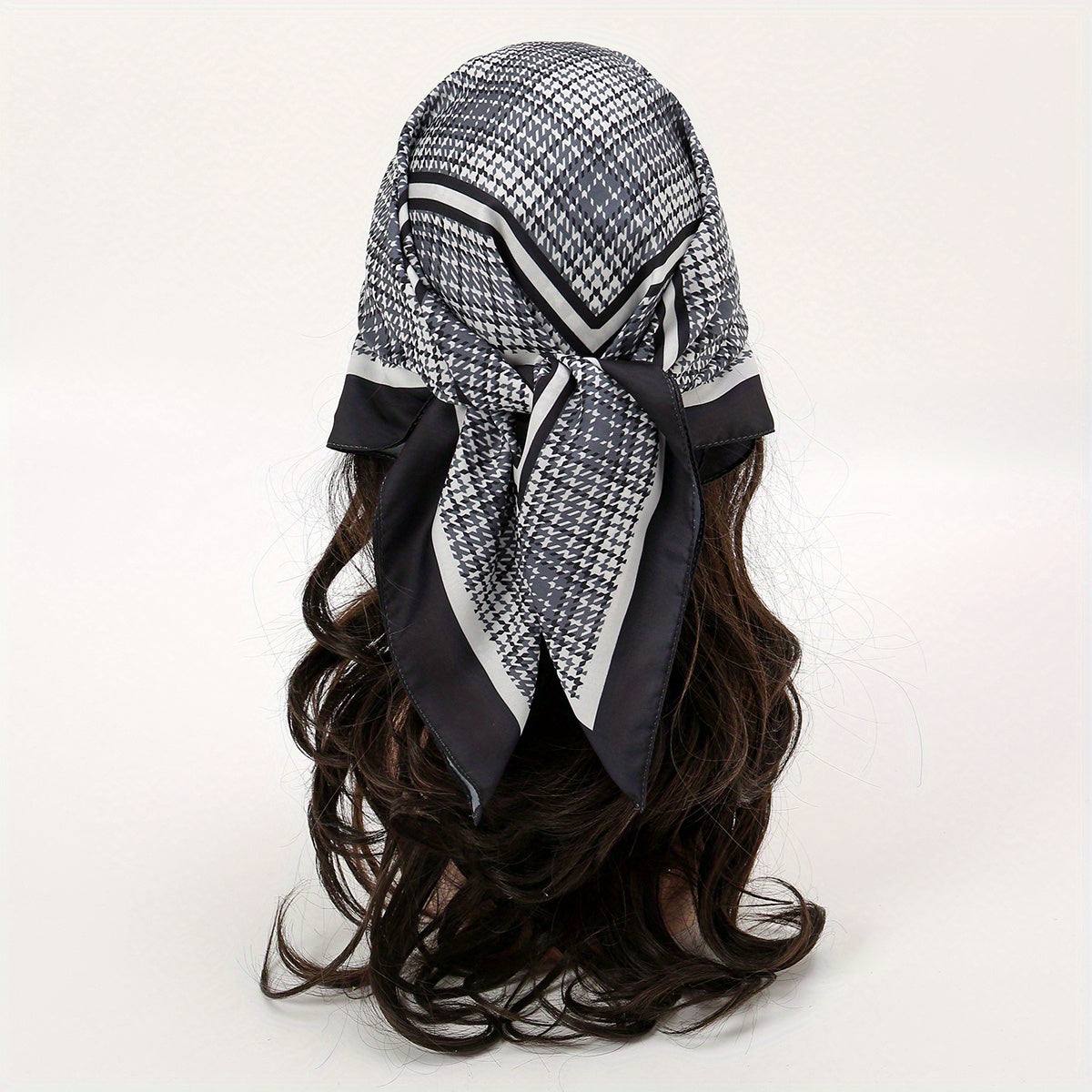 Plaid Print Bandana Satin Square Scarf Neckerchief Windproof Head Wrap
