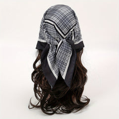 Plaid Print Bandana Satin Square Scarf Neckerchief Windproof Head Wrap
