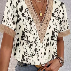 Casual Leopard Print Blouse V Neck Top