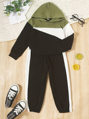 Boy's 2pcs Hoodie & Sweatpants Set Block Long Sleeve Top Casual Outfits