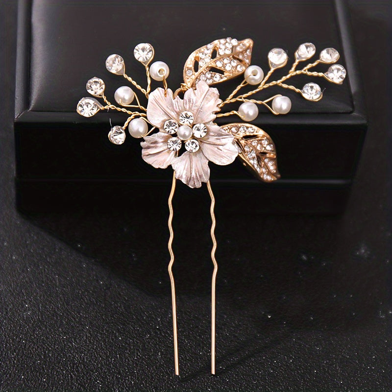 Faux Pearl Hair Jewelry Flower Hairpins Rose Golden Silvery Hair Clip Wedding