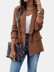 Solid Button Front Blazer Casual Long Sleeve Work Office Outerwear