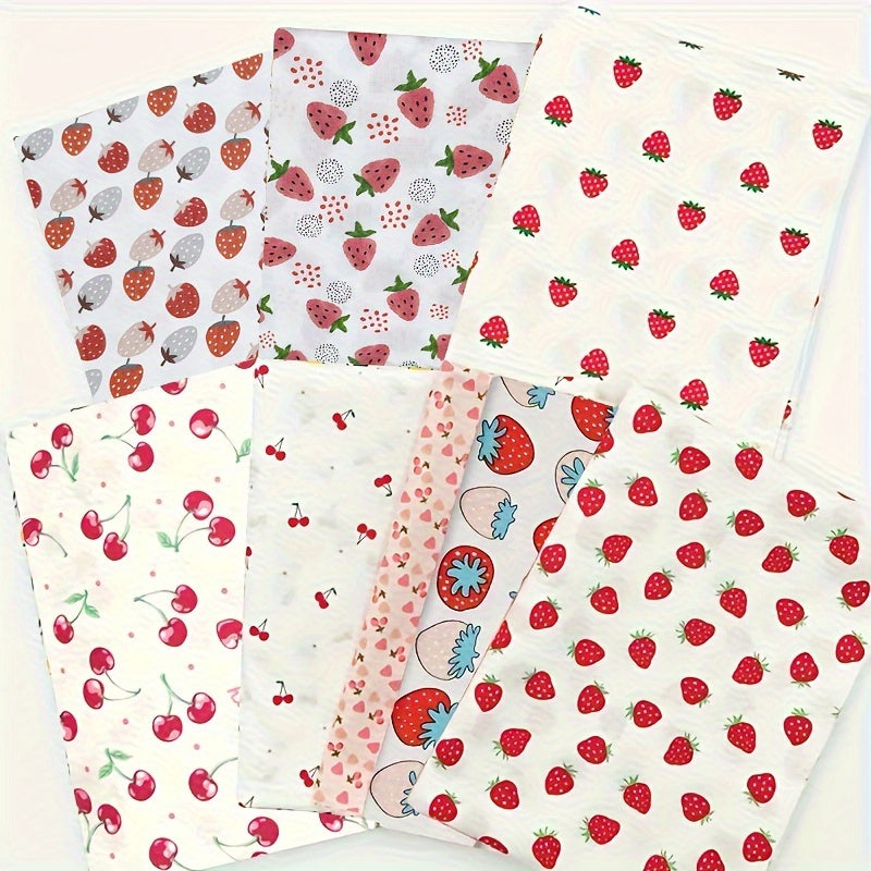 8pcs 100% Cotton Fabric Cherry Strawberry Cotton Twill Fabric DIY Sewing Scrapbo