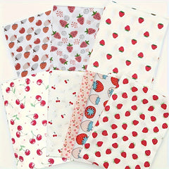 8pcs 100% Cotton Fabric Cherry Strawberry Cotton Twill Fabric DIY Sewing Scrapbo