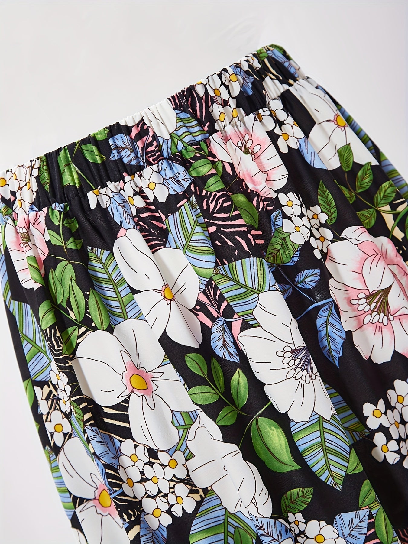 Floral Print Tiered Skirts Elastic Waist Ruffle Trim Skirts