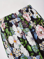 Floral Print Tiered Skirts Elastic Waist Ruffle Trim Skirts