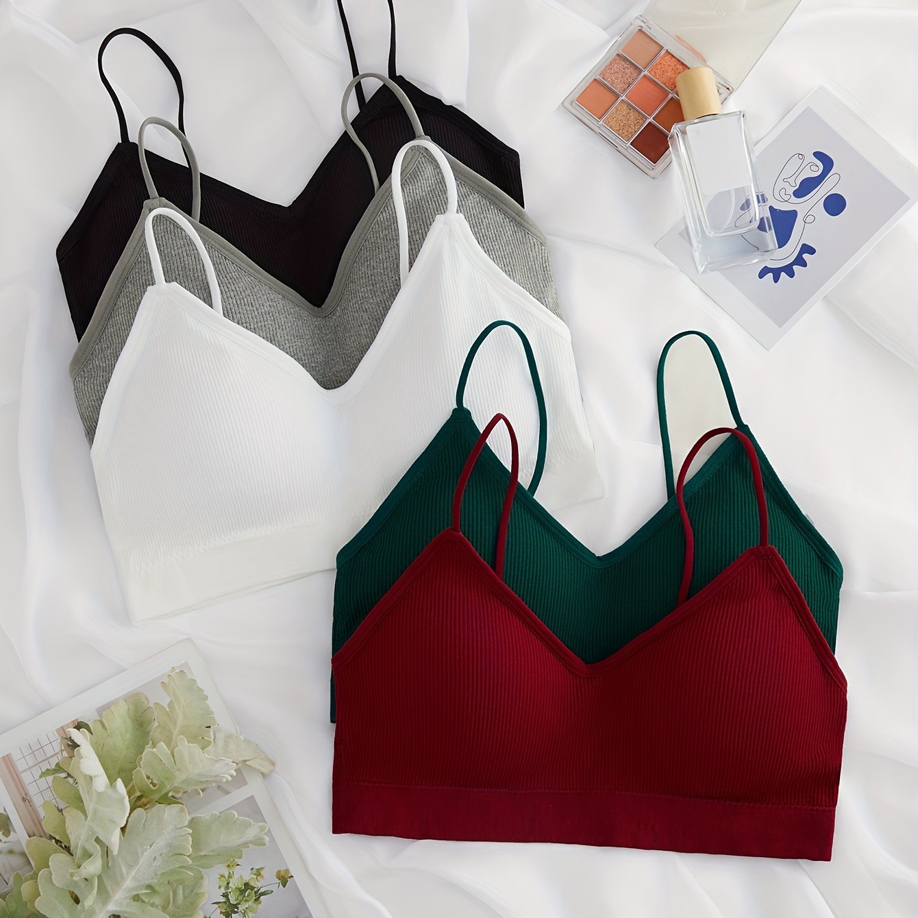 5 Pcs Ribbed Wireless Sports Bra Comfy & Breathable Workout Bralette
