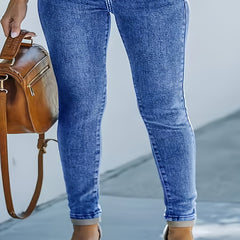 Solid Button Fly Skinny Jeans