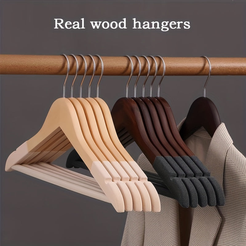 5pcs Velvet Hangers Wooden Household Hangers Solid Wood Anti-slip No Trace