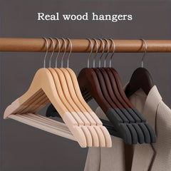 5pcs Velvet Hangers Wooden Household Hangers Solid Wood Anti-slip No Trace