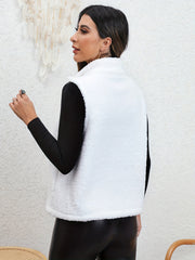 Sleeveless Zip Up Teddy Vest Stand Collar Casual Solid Women's Vest