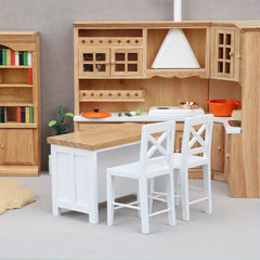 12-Piece Dollhouse Kitchen and Dining Set with Apricot Toy Furniture