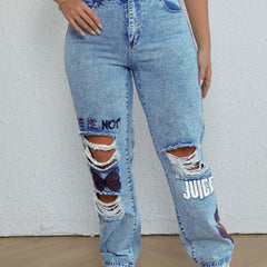 Y2K Butterfly Print Ripped Jeans