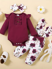 Baby Girls Floral Suspender Pants & Romper Set