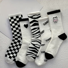 12 Pairs Cartoon Print Socks Women's Mid Tube Stockings