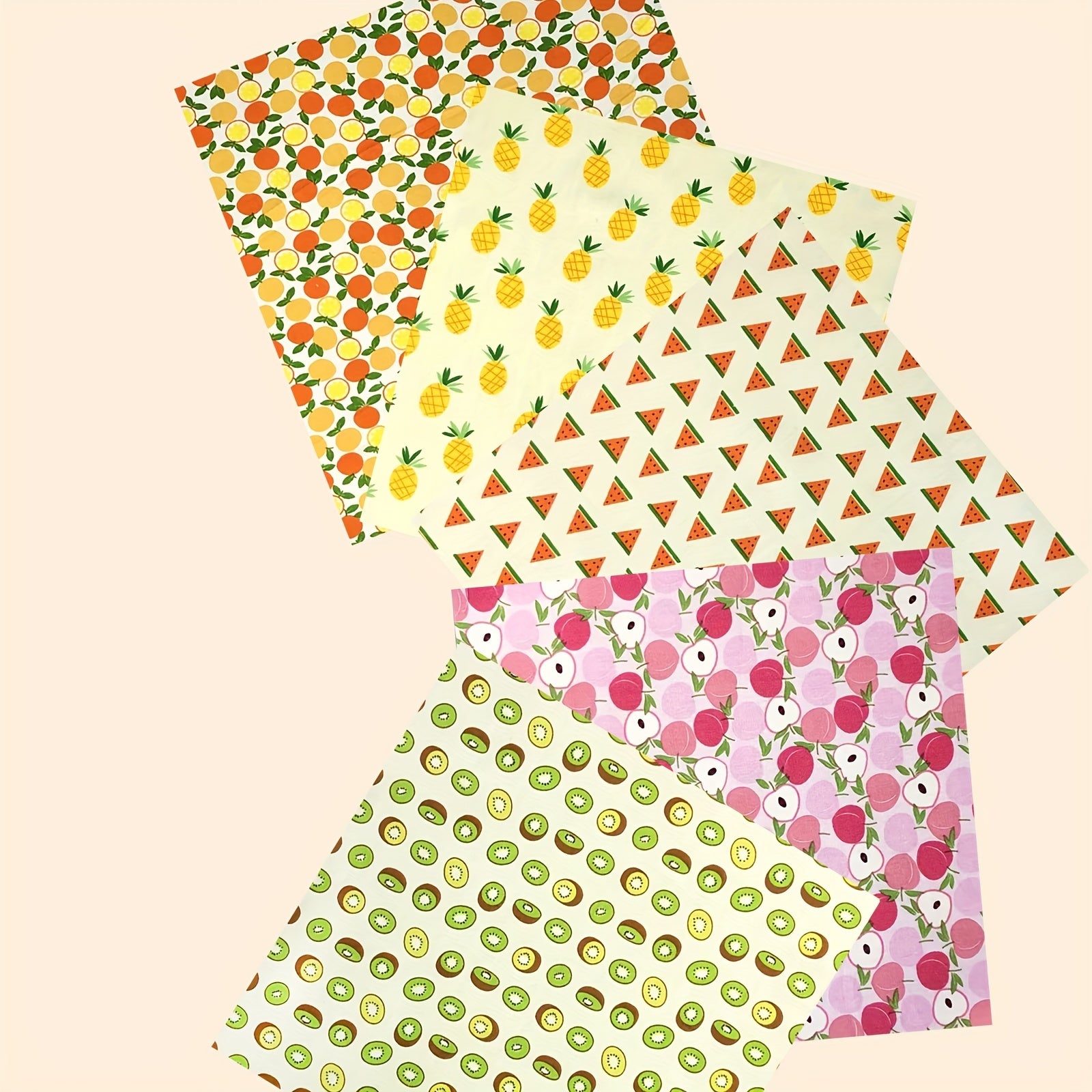 5pcs Fruit Fabric Fat Quarters Bundles Quilting Sewing Patchwork