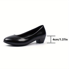 Women's Low Heel Court Pumps Pointed Toe Slip On Office Shoes