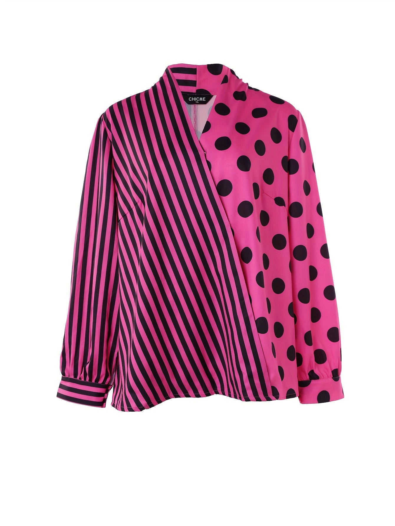 Colorblock Striped Polka Dot Plus Size Shirt