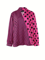 Colorblock Striped Polka Dot Plus Size Shirt