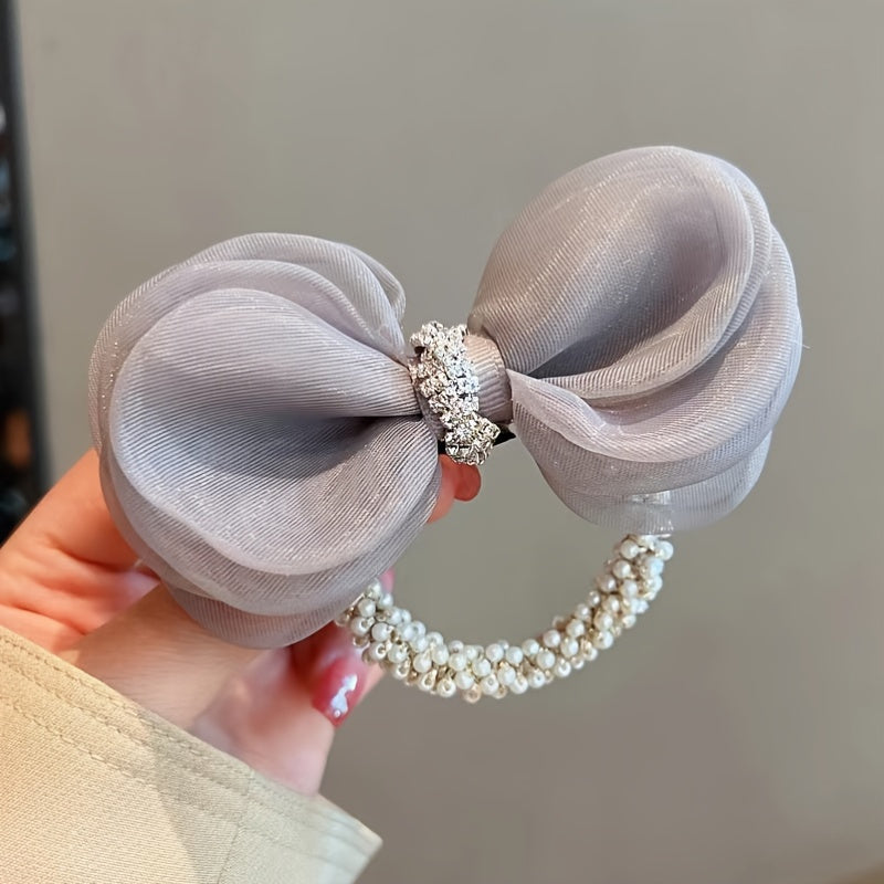 Mesh Rhinestone Bow Hair Ring Girls Hair Rope