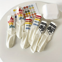 5 Pairs Floral & Letter Print Socks Women's Stockings & Hosiery