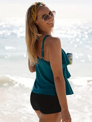 Ruffle Trim Tankini Set Women's 2 Piece Swimsuit