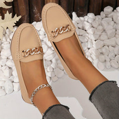 Women's Casual Chain Decor Loafers Slip On Shoes Lightweight Flat Shoes