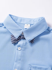 Boys Preppy Style Outfit Long Pants & Shirt Set with Bow Tie