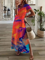 Vintage V Neck Maxi Dress Women's Clothing