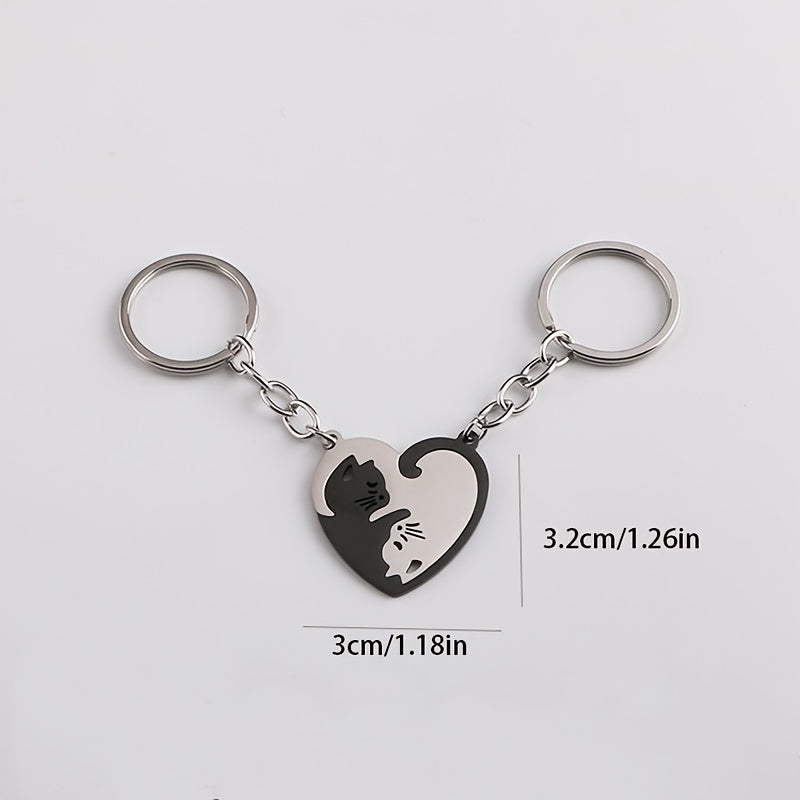 Cat Matching Keychain For Couples Friends Heart Keychains For Women Men