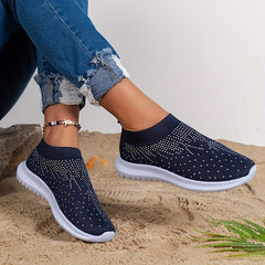 Women's Rhinestone Decor Sneakers Breathable Casual Flying Woven Shoes
