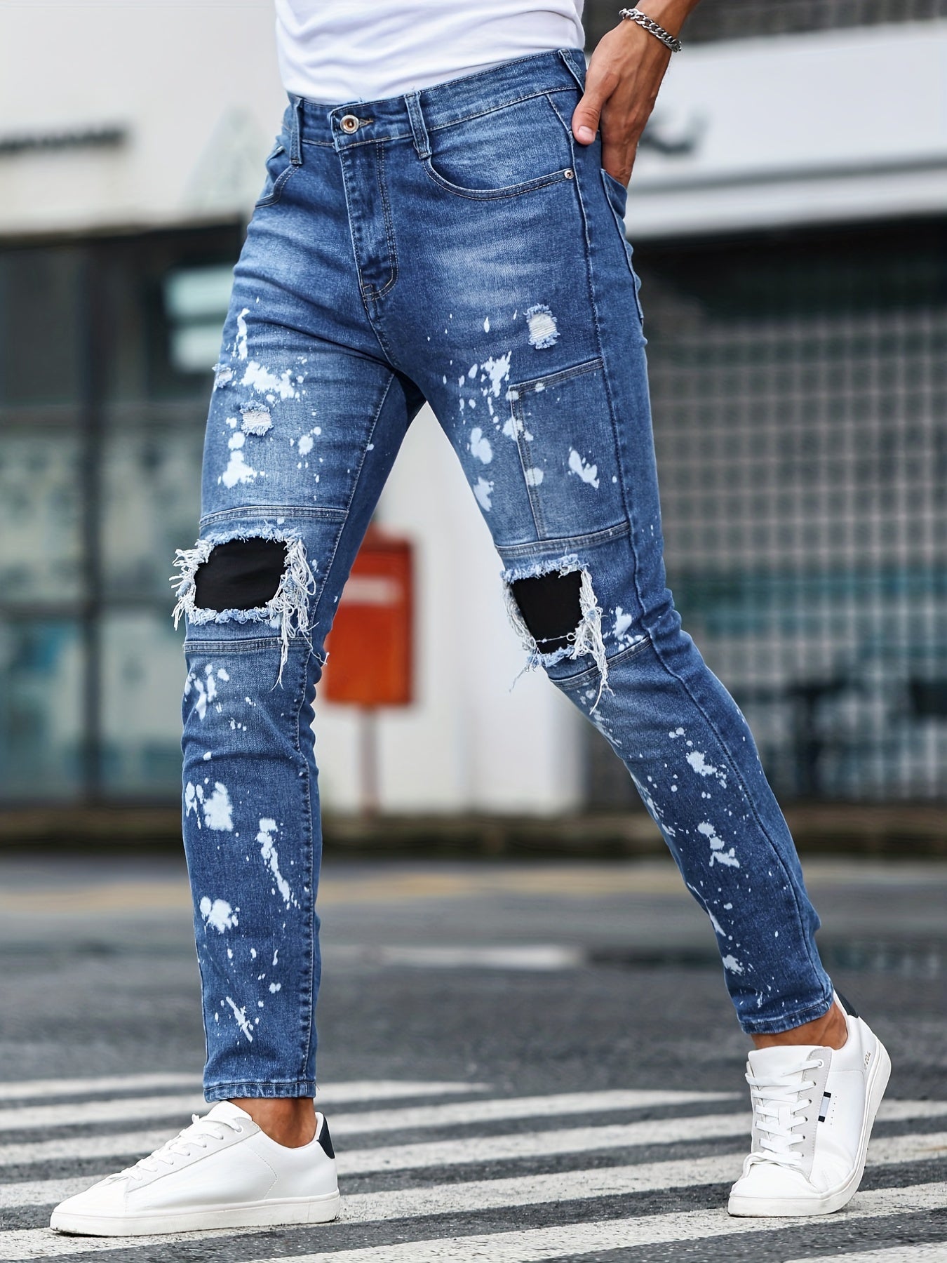 Slim Fit Ripped Jeans Mens Casual Street Style Denim Pants