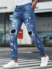 Slim Fit Ripped Jeans Mens Casual Street Style Denim Pants
