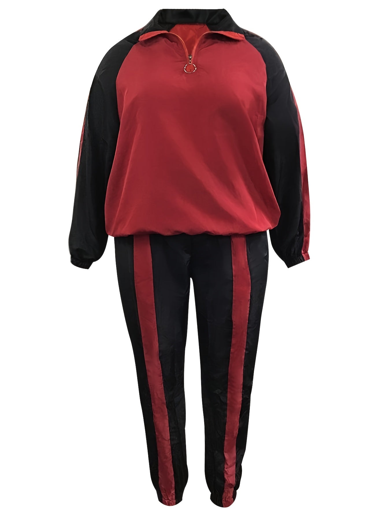 Colorblock Raglan Sleeve Zip Top & Striped Joggers Set