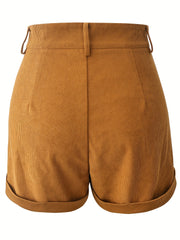 Solid Button Front Slim Shorts for Women