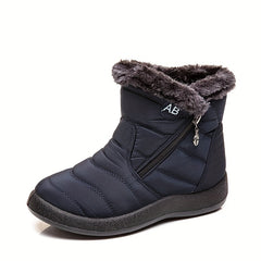 Women's Plush Lined Snow Boots Waterproof Warm Side Zipper Ankle Boots
