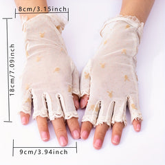 Floral Pattern Lace Gloves Vintage Anti Ultraviolet Short Gloves