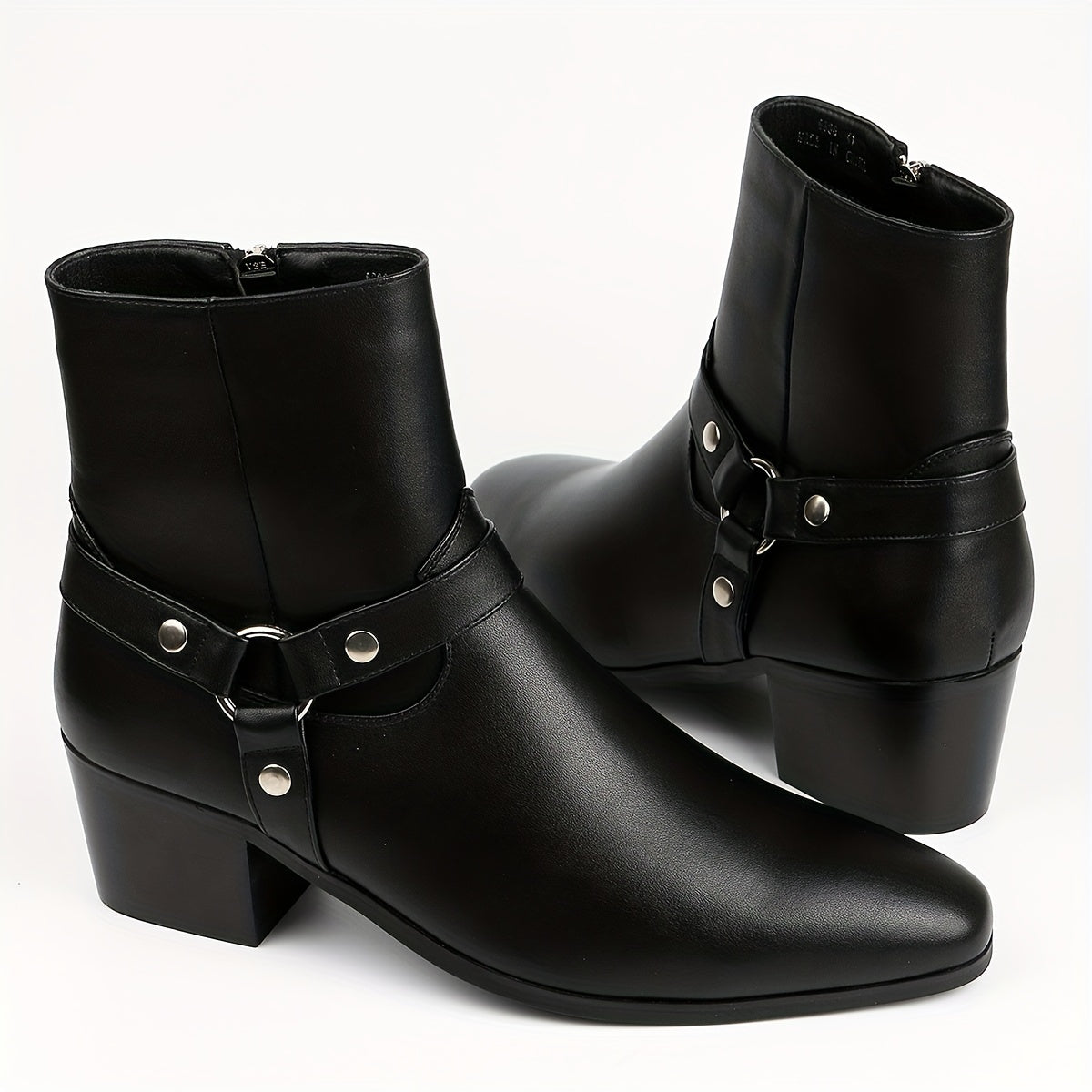 Men's High Heeled Boots Black Leather