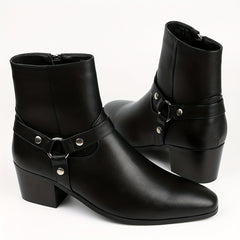 Men's High Heeled Boots Black Leather