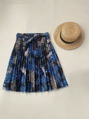 Floral Print Pleated Tie Waist Skirt for Women