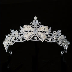 Faux Pearl Crystal Crown Queen Tiara Head Jewelry Wedding Bridal Hair