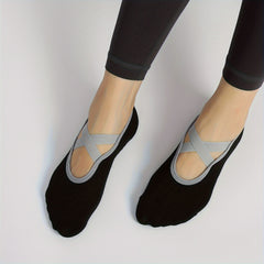 Non Slip Yoga Socks With Grips Cross Strap Breathable Sports Socks