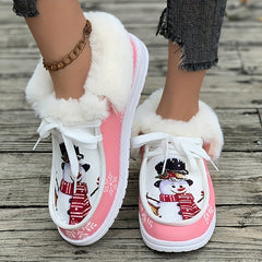 Christmas Snowman Print Plush Lined Thermal Furry Snow Boots